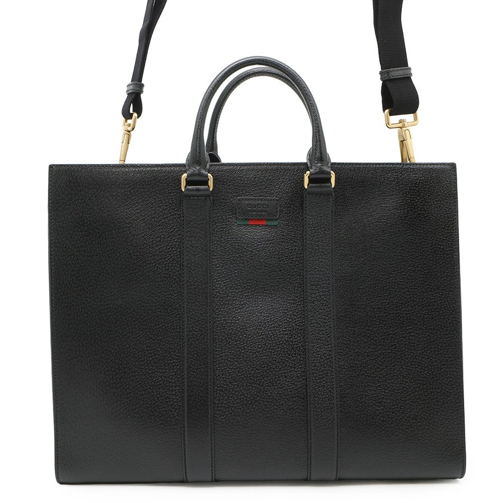 Gucci Tote Bag Logo Leather Shoulder Black